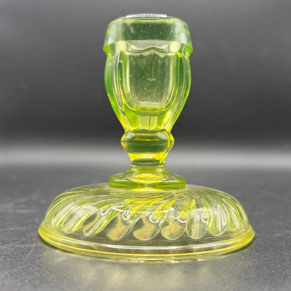 Vintage Vaseline Uranium Optic Twist Glass Candlestick Candle Holder Collectible
